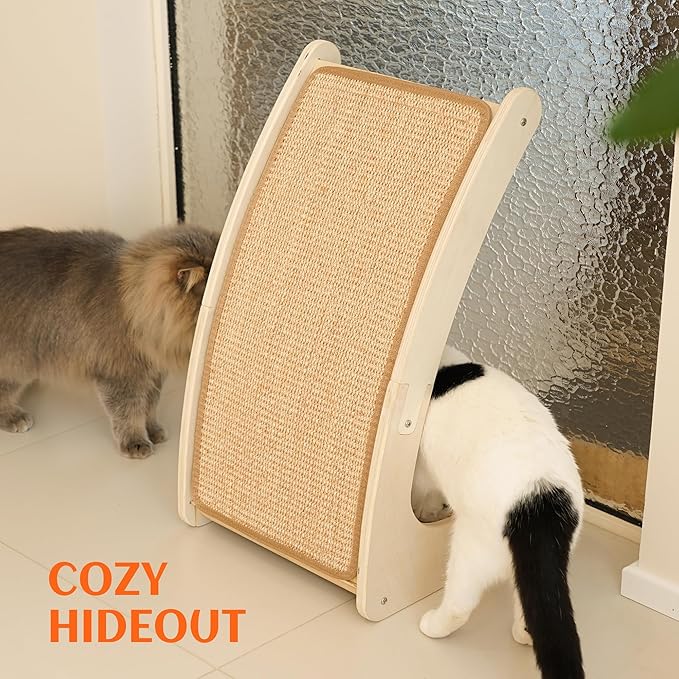 PETKARAY Cat Scratcher, Sisal Cat Scratch Pad, Curved Scratching Board for Indoor Kitty, Floor Mounted Scratcher with Mouse Toy Catnip