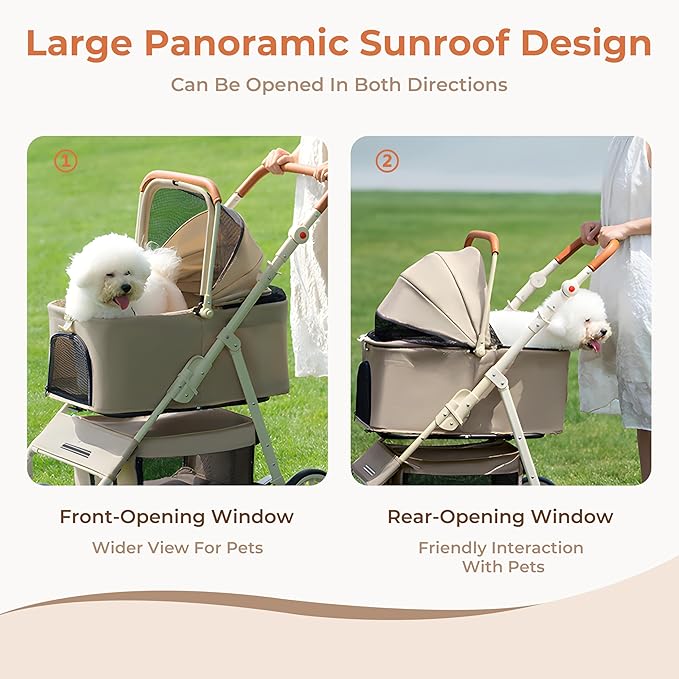 3 in 1 Pet Stroller with Removable Carrier, Foldable Pet Carrier for Small/Medium Dogs and Cats Up to 55 Lbs, 4 Wheels, Car Seat, One Click Folding Stroller for Travel & Outdoor