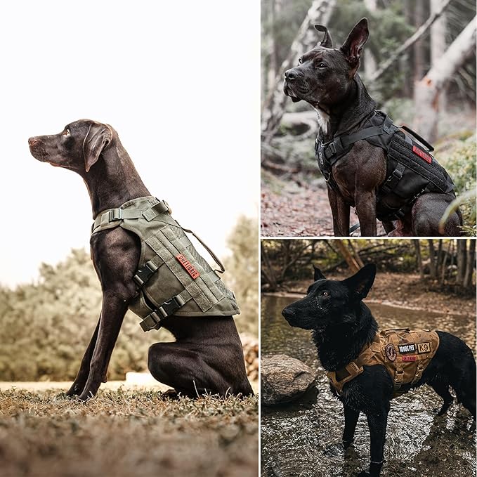 OneTigris Tactical Dog Harness for Small Dogs, No Pull Small Dog Vest Harness Breathable Military Dogs Molle Vests with Handles, Harness for Walking Hiking Training (Green, XS)