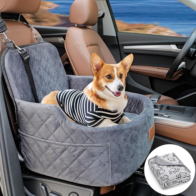 Dog Car Seat for Small Medium Memory Sponge Pet Booster Seat Fits Dogs Travel Bed up to 35 lbs,Dog seat Made of Materials is Safe and Comfortable (Gray - Dog Booster Seat, M)