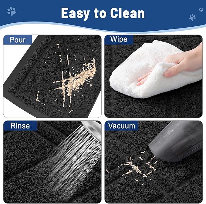 Smiry Cat Litter Box Mat 36x24, Non-Slip Water Resistant Litter Trapping Mat, Easy Clean Less Waste and Urine-Locking Cat Carpet for Indoor, Black