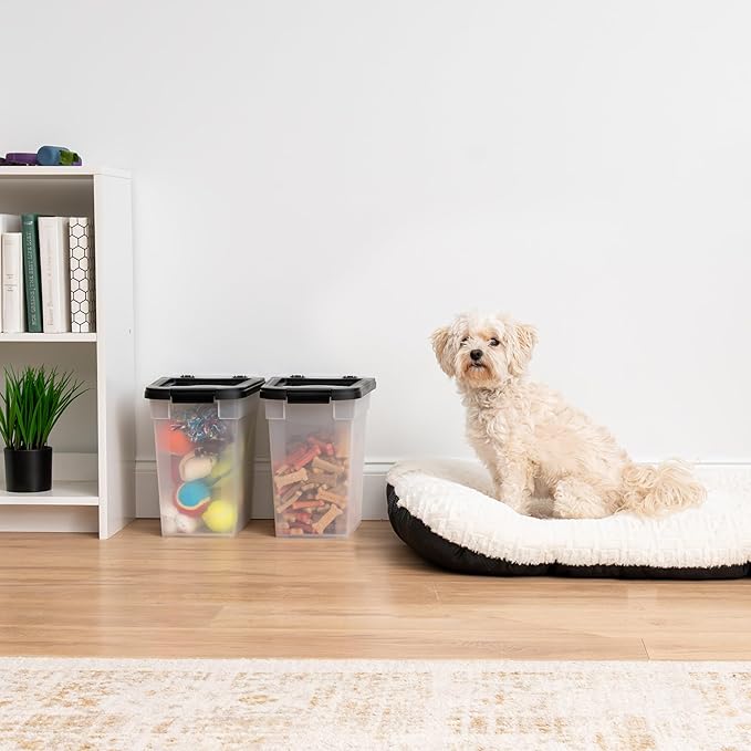 IRIS USA Airtight Dog Food Storage Container, Up to 10 lbs Each, 2 Pack, for Dog Cat Bird and Other Pet Food Storage Bin, Keep Fresh, Translucent Body, BPA Free, Clear/Black