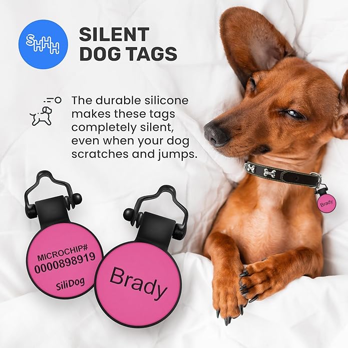 SiliDog - The Original Silicone Silent Dog Tag - Personalized Engraved Soundless Pet ID - As Seen On Shark Tank - Durable - Never Fades