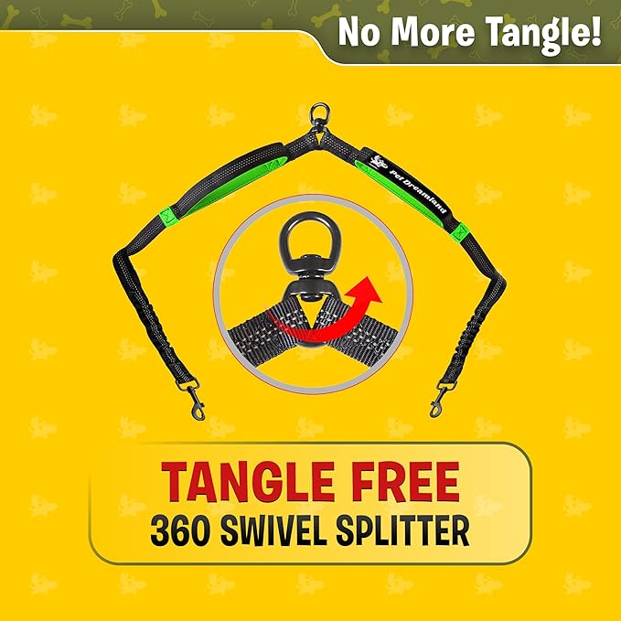 Pet Dreamland Exquisite Hands Free Leash for Two Large Dogs. Premium Quality & Versatile Waist Leash for Dog Walking No Tangle. You Will Absolutely Love This Amazing 2 Dog Gear (Black & Green)