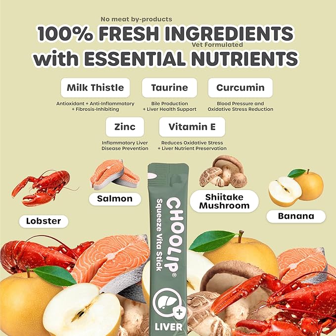 Choolip Squeeze Vita Stick Lickable Cat and Dog Treats, 49-Count Liver Support Variety Pack, Chicken and Tuna with Milk Thistle, CoQ10 and Vitamin E