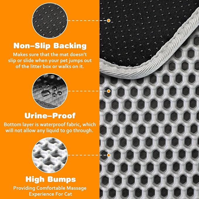 Waterproof Cat Litter Mat, Double Layer EVA, Odor-Free Large Grid, Urine Proof, Easy Cleanup (Khaki, 27 x 46)
