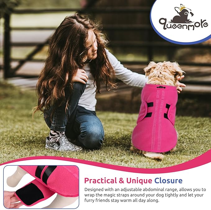 Queenmore XXS Dog Sweater, Soft Fleece Vest Pullover Dog Jacket with Leash Hole, Warm Winter Dog Clothes Cold Weather Doggy Dachshund Sweaters for Small Dogs Cats Boy or Girl (Pink, XXS)