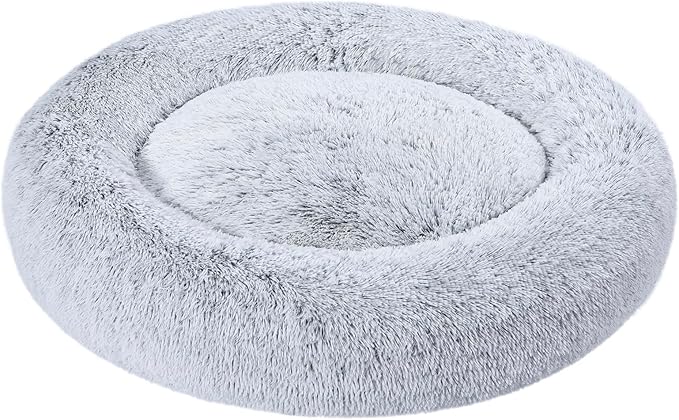 Amazon Basics Donut Pet Bolster Faux Fur Bed for Dog, Grey, 36" x 36"