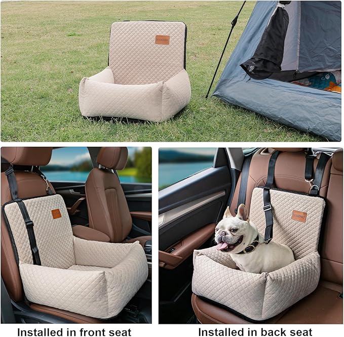Dog Car Seat Pet Booster Seat Pet Travel Safety Car Seat,The Dog seat Made of Materials is Safe and Comfortable, and can be Disassembled for Easy Cleaning (Off White)