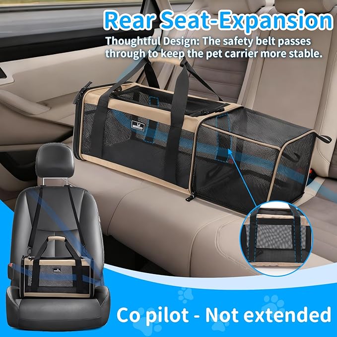 Airline Approved Expandable Pet Carrier for Small Cats, Collapsible Travel Bag with 600D Oxford, Safety Lock Zipper,S