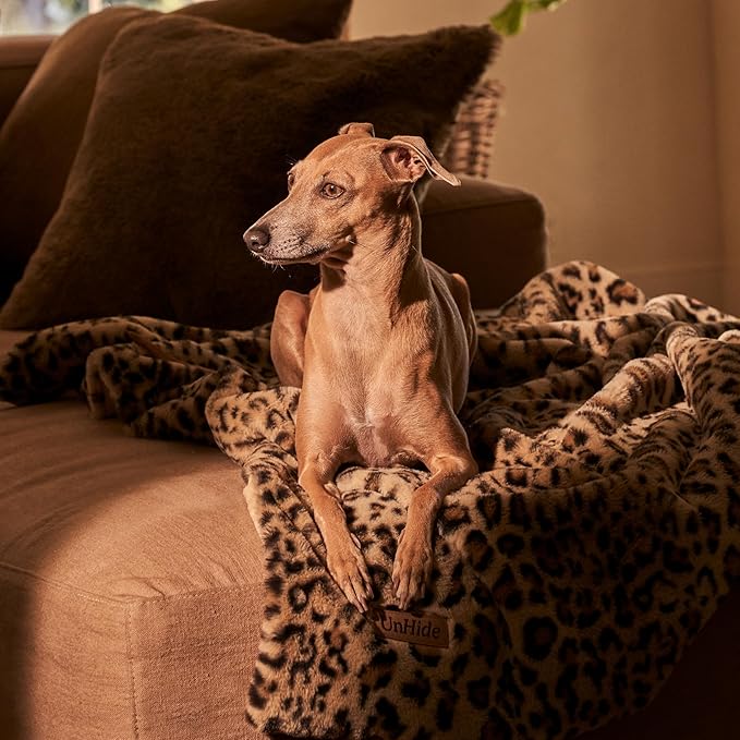 UnHide Lil’ Pet Marsh – Faux Fur Pet Blanket – Extra Soft, Lightweight, Washable Dog Blanket – Comfort and Protection for Couch, Crate, or Bed – Leopard