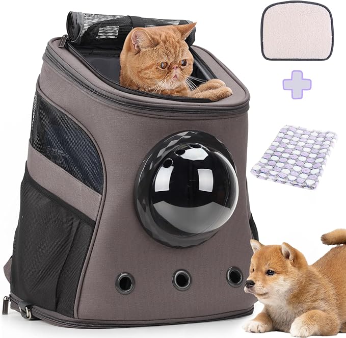 LOLLIMEOW Large Pet Carrier Backpack, Bubble Backpack Carrier for Fat Cats and Puppies,Airline-Approved(Grey)