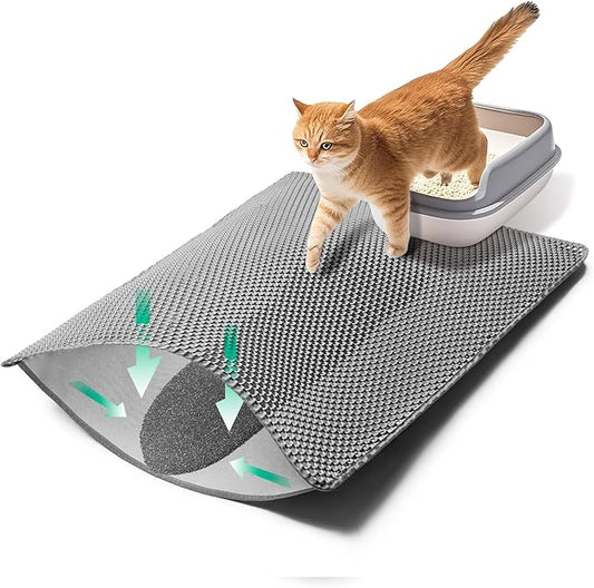 GRELY Cat Litter Mats,32"x22" Litter Box Mat,2 Layer Litter Trapping Mat for Indoor cat,Litter Catcher Mats for Kitty Pet,Cat Rug. Non-Slip Waterproof Urine Proof, Collapsable