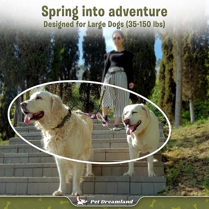 Pet Dreamland Exquisite Dual Dog Coupler for Large Dogs. Trending Double Dog Leash Attachment with Tangle-Free Swivel. You Will Absolutely Love This Amazing Gear for 2 Dogs (Dark Grey & Pink)