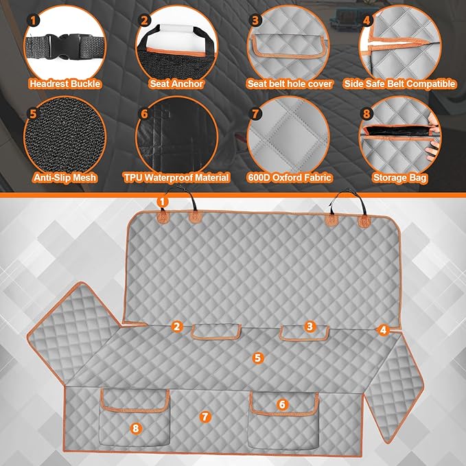 sportuli Dog Truck Rear Bench Seat Cover Replace for Ford F-Series,Chevy Silverado, Dodge Ram, 600D Oxford Cloth Heavy Duty Waterproof Non Slip Pet Truck Back Seat Cover, Fit for All Full-Size Trucks