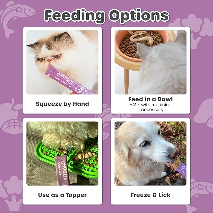 Choolip Squeeze Vita Stick Lickable Cat and Dog Treats, 49-Count Skin and Coat Variety Pack, Salmon and Pollack with Omega-3, Biotin and Vitamin E