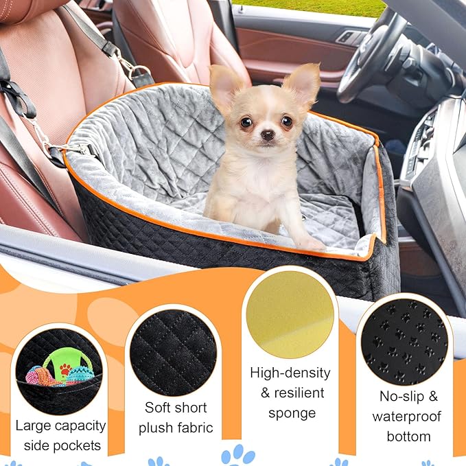 Dog Car Seat for Small Dogs, Memory Foam Booster Dog Seat for Dogs up to 35 lbs, Elevated Pet Car Seat, Travel Safety Pet Seat with Washable Removable Cover, Storage Pockets (Green)