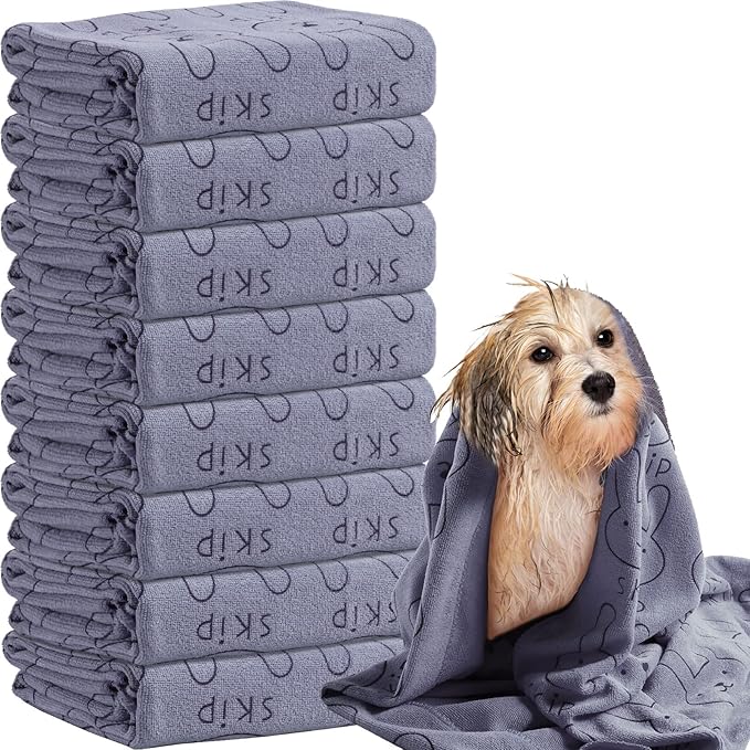 Peryiter 8 Pcs Dog Drying Towels Bulk 55'' x 28'' Pet Grooming Absorbent Microfiber Dog Bath Towels Quick Drying Puppy Bathing Towel for Small Medium Large Cats Pets Bathing Grooming(Grey)