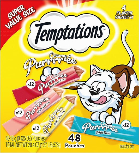 Temptations Creamy Puree Variety Pack of Lickable Cat Treats, 0.42 oz. Tubes, 48 Count