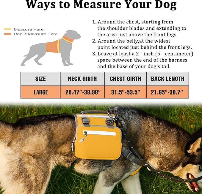 Dog Backpack - Large Dog Backpack Harness for Outdoor Adventures, Hiking Dog Backpacks with Adjustable Straps - Durable Dog Packs for Hiking, Comfortable Backpack for Dogs to Wear,Yellow