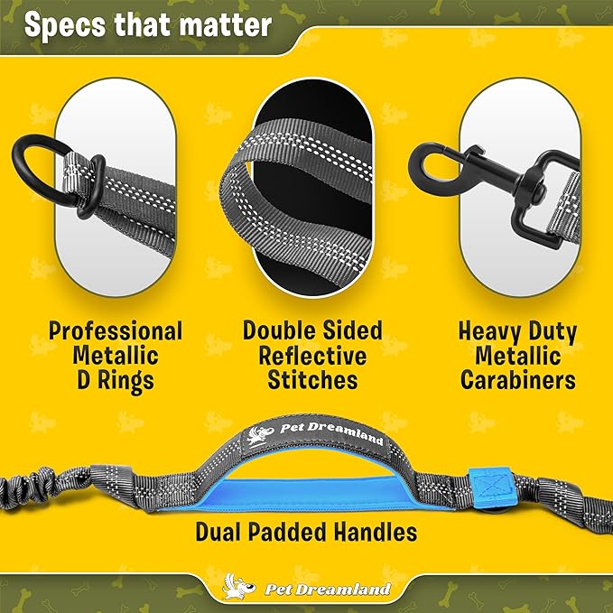 Pet Dreamland Exquisite Hands Free Dual Dog Leash with Tangle-Free Swivel for Large Dogs. Waist Leash for Running with Two Dogs. You Will Absolutely Love This Amazing Dog Walking Belt (Grey and Blue)