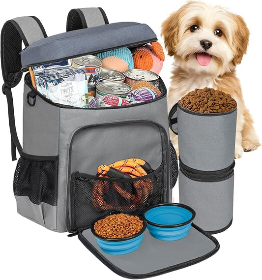 ANILD Dog Travel Backpack - Airline Approved Double-layer Pet Travel Backpack with 2 Food Storage Bag and 2 Foldable Silicone Bowls for Hiking & Camping