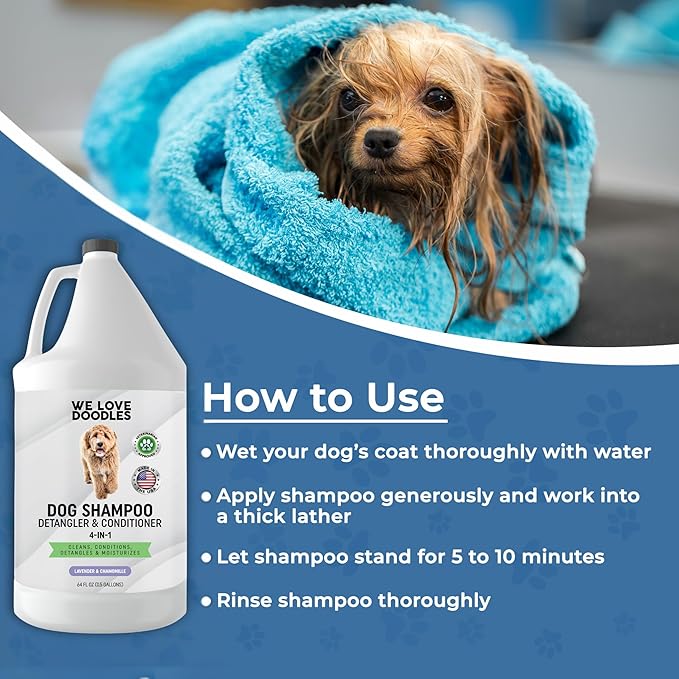 Dog Shampoo Half Gallon - Cleans, Conditions & Detangles, Goldendoodles, Poodles, & Doodle Shampoo - for Matted Pet Hair - Sensitive Skin Wash for Puppies - Made in The USA, 64OZ (Lavender)