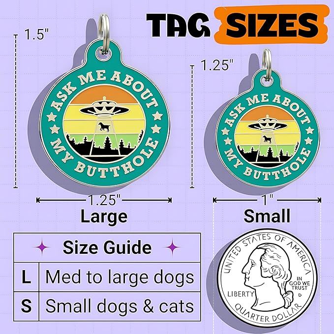 Bad Tags Personalized Dog & Cat ID Tags - Choose from 25+ Tag Designs - Free 5 Lines Custom Engraved - Unique, Cute, Funny, Sassy Pet Tag (Ask Me About My Butthole - Teal, Small (1 inch))
