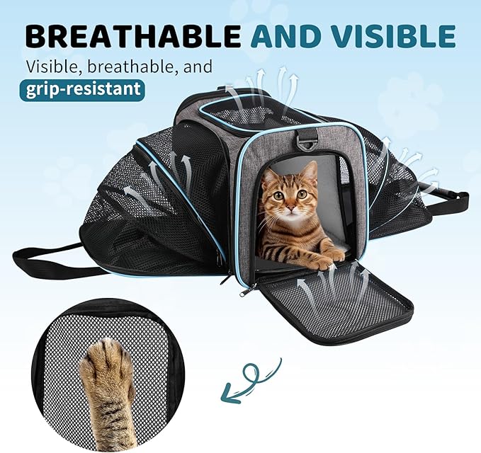 Pet Carrier TSA Airplane Approved - Expandable Soft Cat Dog Carrier, Collapsible Pet Travel Bag Carrier with Foldable Pet Bowl for Large Cats Small Medium Dogs for Camping Vet Visiting 17 * 11 * 11