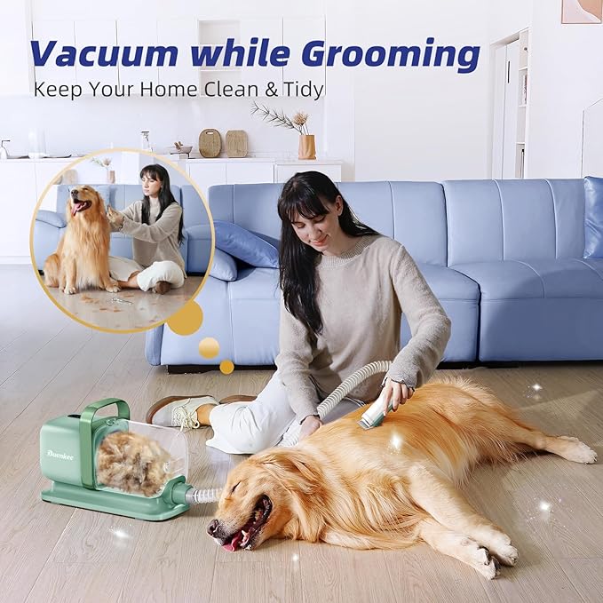 Dog Grooming Kit with Vacuum, 15000Pa Pet Hair Clipper and Shedding Brush, 50dB Low Noise, 2L Capacity, White