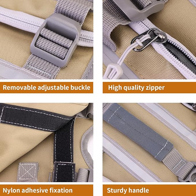 Dog Backpack - Large Dog Backpack Harness for Outdoor Adventures, Hiking Dog Backpacks with Adjustable Straps - Durable Dog Packs for Hiking, Comfortable Backpack for Dogs to Wear,Khaki