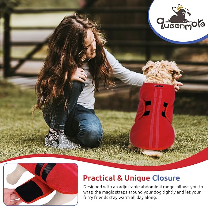 Queenmore XXL Dog Sweaters, Soft Fleece Vest Pullover Dog Jacket with Leash Hole, Warm Winter Dog Clothes Cold Weather Doggy Dachshund Sweater for Large Dogs Cats Boy or Girl (Red, XXL)