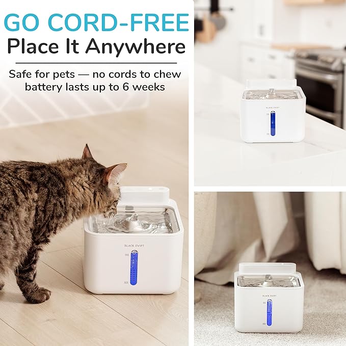 BLACK SWIFT UV-C Clean Cat Water Fountain – 108 oz Stainless Steel, BPA-Free Cordless Pet Fountain with Quiet Pump & 4-Stage Filter