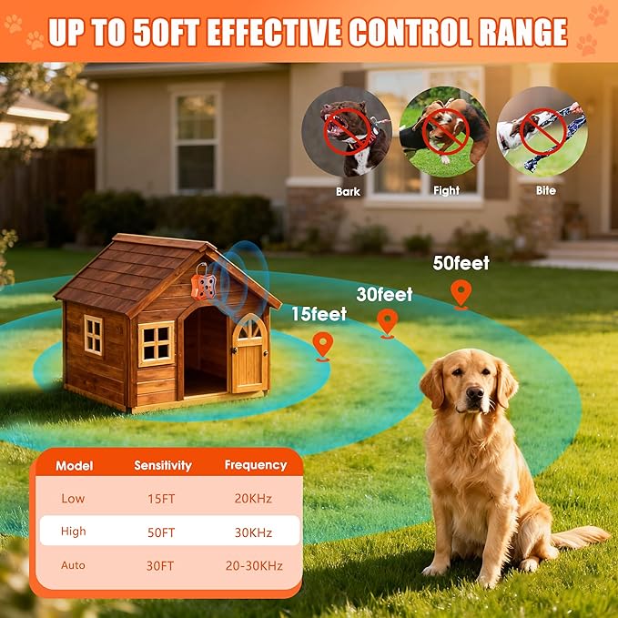 Anti Barking Device for Dogs: Ultrasonic Dog Bark Deterrent Devices with 3 Training Modes 50 FT | Dog Barking Silencer Bark Box for Indoor Outdoor | Stop Barking Control Device for Dogs (Orange)