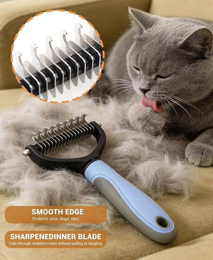 Cat & Dog Grooming Kit - Matted Fur Remover for Cats, Includes 4 Knotting Combs & 1 Pet Grooming Brush, Safe Cat Grooming Comb Set for Detangling