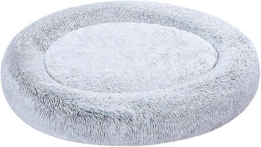 Amazon Basics Donut Pet Bolster Faux Fur Bed for Dog, Grey, 45" x 45"