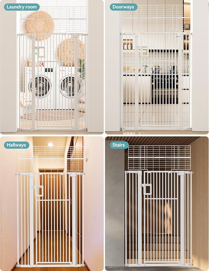 No Pawblems Upgraded 71" Extra Tall Pet Gate for Cat, 29-43" Auto Close Cat Gate for Doorways/Stairs/Hallways, NO Drilling Pressure Mounted Tall Dog Gate Indoor, 1.37" Pet-Safe Gap, White