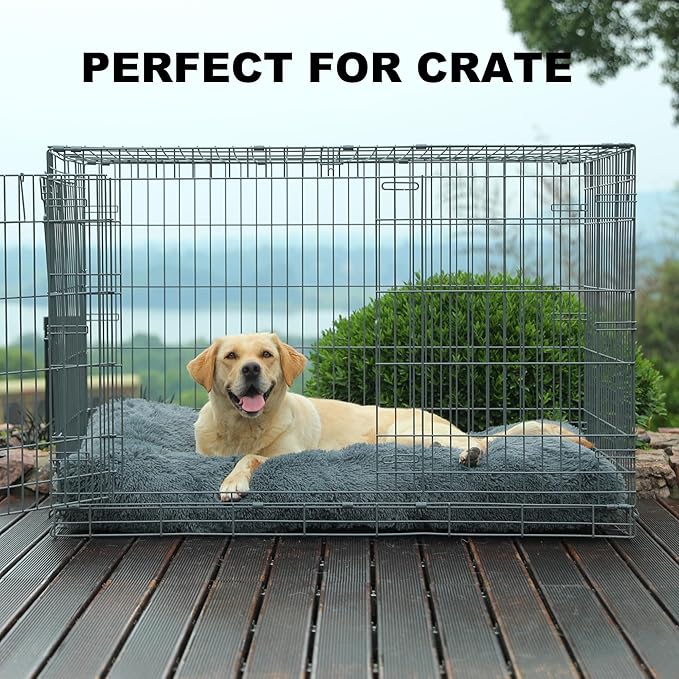 Bedfolks Waterproof Dog Crate Pad, Extra Large Faux Fur Dog Bed, Washable Kennel Bed 41"x27", Dark Grey