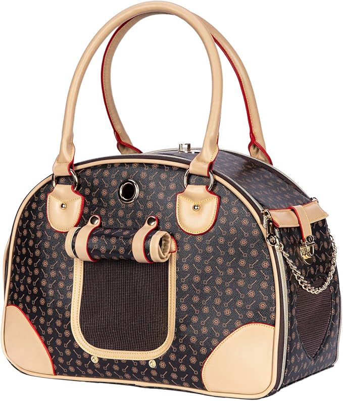 Adriene's Choice Luxury Pet Carrier, Puppy Small Dog Carrier, Cat Carrier Bag, Waterproof Premium PU Leather Carrying Handbag for Outdoor Travel Walking Hiking Shopping