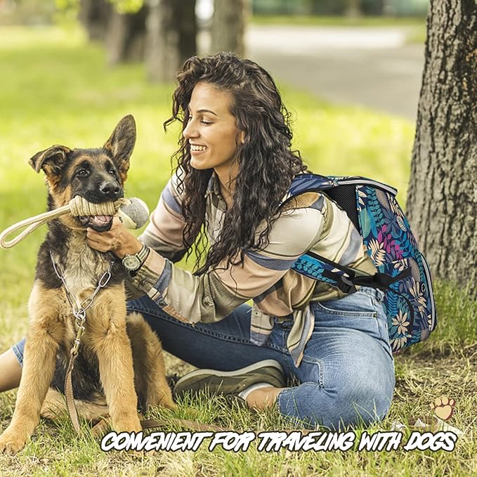 BAGLHER Dog Travel Bag Backpack, Airline Approved Pet Supplies Backpack, Dog Travel Bag with 2 Silicone Collapsible Bowls and 2 Food Baskets Hawaii