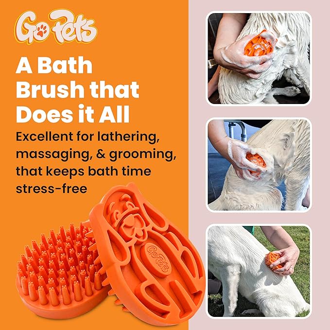 GoPets Dematting Comb & Curry Bath Brush Bundle, Dog Deshedding Brush, Cat Grooming Tool, Undercoat Rake, Mat Remover & Detangler, Silicone Shampoo Scrubber, Massage Tool for Long & Short Hair Pets