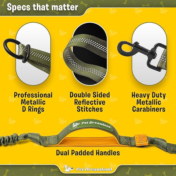 Pet Dreamland Exquisite Hands Free Double Dog Leash for Two Dogs with Tangle-Free Swivel. Premium Quality & Versatile for Running. You Will Absolutely Love This Amazing Waist Leash (Khaki & Orange)