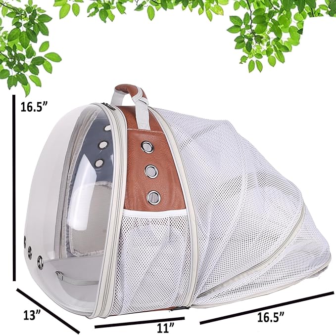 Back Expandable Cat Backpack Carrier, PU Leather Fit up to 12 lbs, Space Capsule Bubble Window Pet Carrier for Bunny Small Puppy, Backpack for Kitten