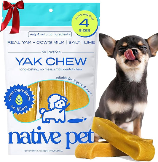 Native Pet Yak Cheese Himalayan Dog Chews - Long Lasting Dental Sticks for Small Breeds– 100% All Natural Himalayan Yak Chews for Small Dogs – Cheese Bone for Aggressive Chewers - 5 Per Pack