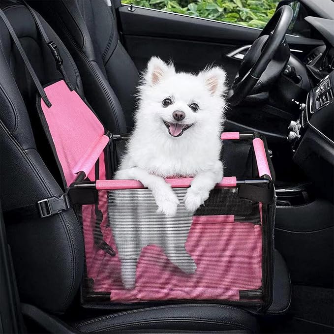 Dog Car Seats for Small and Medium Dogs,Portable Puppy/Pet Car Booster Seat with Clip-On Leash and Mesh Window for Pet Up to 20 lbs