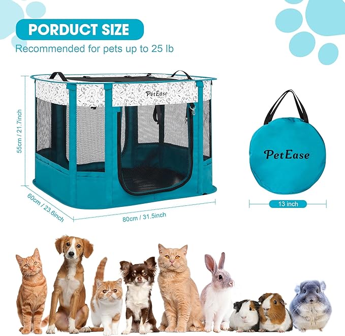 Portable Cat Playpen Dog Crate, Foldable Pet Cage for Rabbit Puppy Hamster, Indoor/Outdoor Cats Enclosure Cages Tent