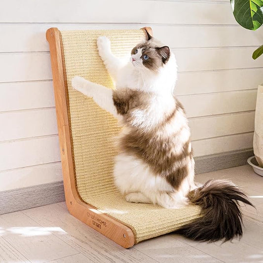 CHEERHOME PETS Sisal Cat Scratcher for Indoor Cats Scratching Pad Vertical Cat Scratcher L Shape Cat Scratching Board Cats Scratch Post Solid Wooden Cat Furniture(Large)