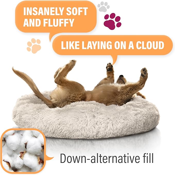Active Pets Premium Small Donut Dog Bed, Fits Up to 45 lbs, Removable Cover & Washable Cushion, Plush Long Pile Faux Fur Fabric, Portable Light Grey Pet Bed Furniture for Puppies Adult Canines & Cats