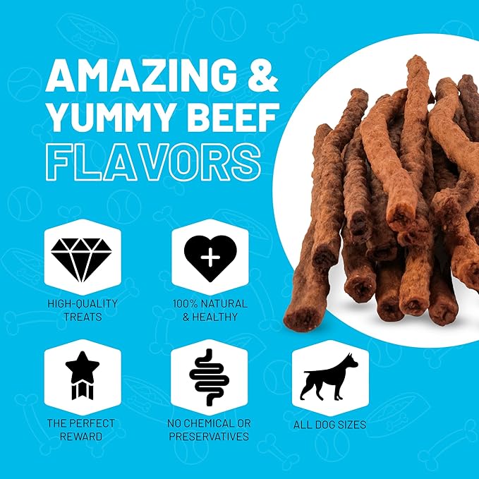 Sitka Farms Beef Sticks 10 Inch for Dogs - Crunchy Beef Munchy Sticks - Natural Beef Flavor Dog Treats - 30 Count - High Protein Snacks for Large Medium and Small Breeds