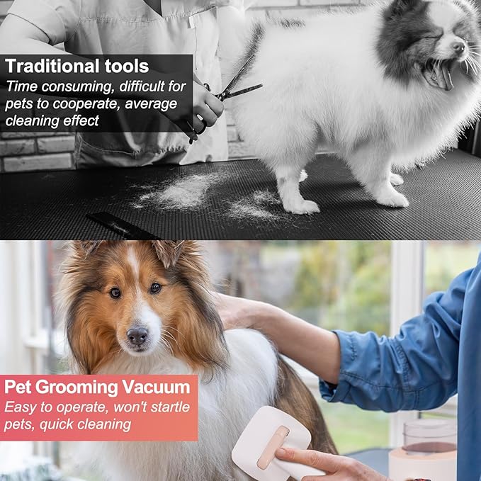 Dog Vacuum Grooming Kit - 3 Adjustable Suction Levels (2500PA/6000PA/10000PA), Ultra Quiet 45dB, 5-in-1 Portable Pet Hair Vacuum with Grooming Tools, Pet Grooming Vacuum for Dogs & Cats